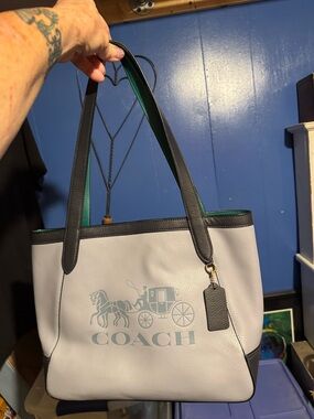 COACH Color block Horse & Carriage Pebble Leather Tote in Twilight color